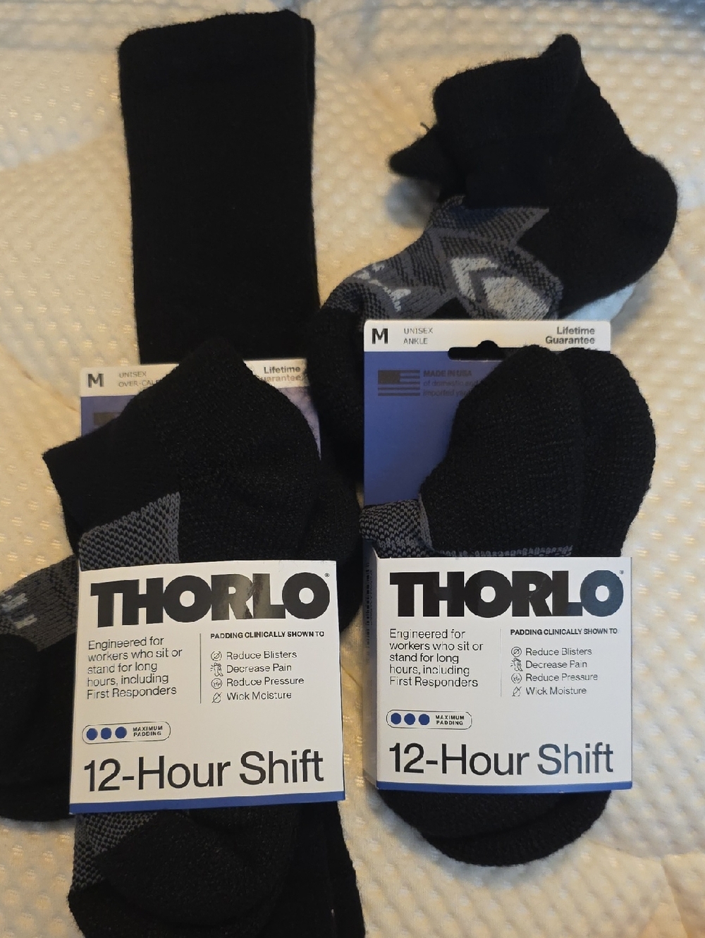 THORLO Black & Gray 12-Hour Shift Maximum Padding. 2-Crew, 2-Ankle